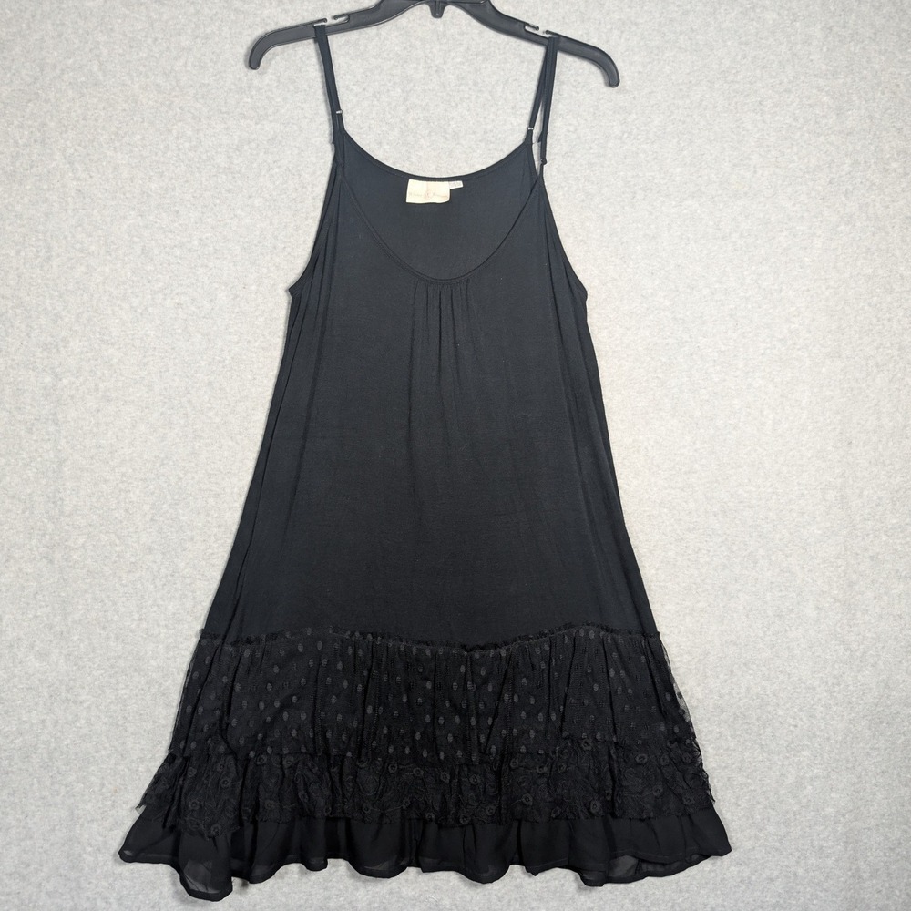 VTG Y2K Winter Lennon Slip Dress Large Black Ruffle Boho Layering Lace Hem